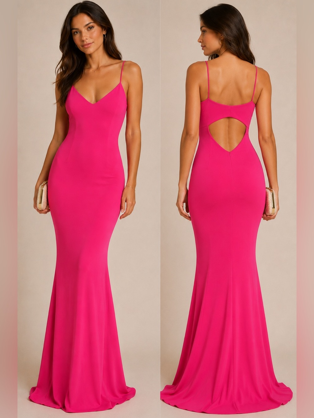 Katie May Bambi Gown Barbie Pink NWOT Size 2 Open Back Mermaid Formal Dress
